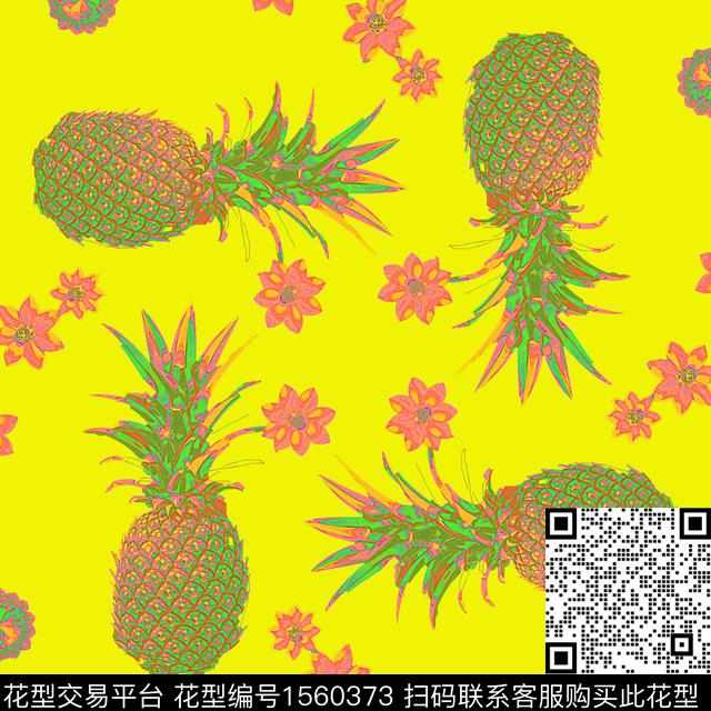 菠萝花卉热带数码印花华亿平台下载（图片编号: 1560373） - 瓦栏（Walan）