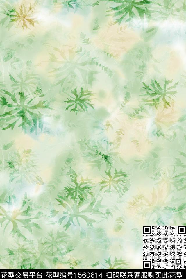 水彩叶子底纹数码印花华亿平台下载（图片编号: 1560614） - 瓦栏（Walan）