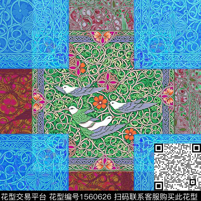 拼接线条鸟数码印花华亿平台下载（图片编号: 1560626） - 瓦栏（Walan）