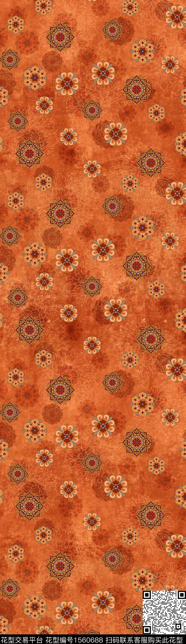 吉祥图案复古香云纱数码印花华亿平台下载（图片编号: 1560688） - 瓦栏（Walan）