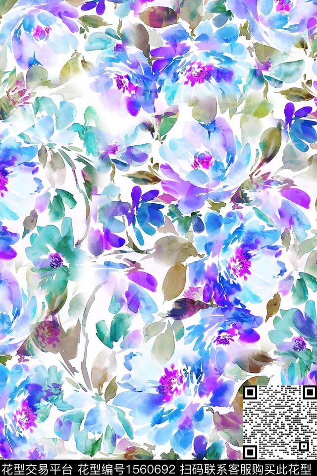 水彩花卉抽象数码印花华亿平台下载（图片编号: 1560692） - 瓦栏（Walan）