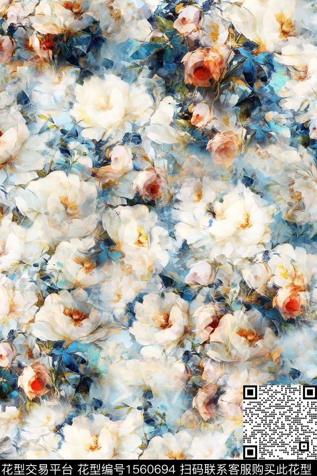 水彩花卉满版数码印花华亿平台下载（图片编号: 1560694） - 瓦栏（Walan）
