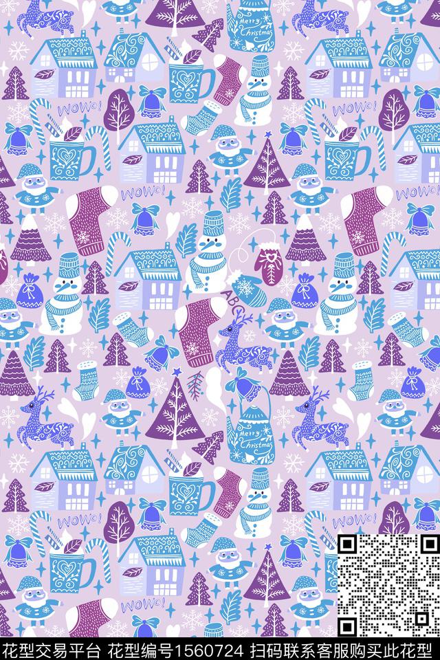 圣诞树趣味圣诞数码印花华亿平台下载（图片编号: 1560724） - 瓦栏（Walan）