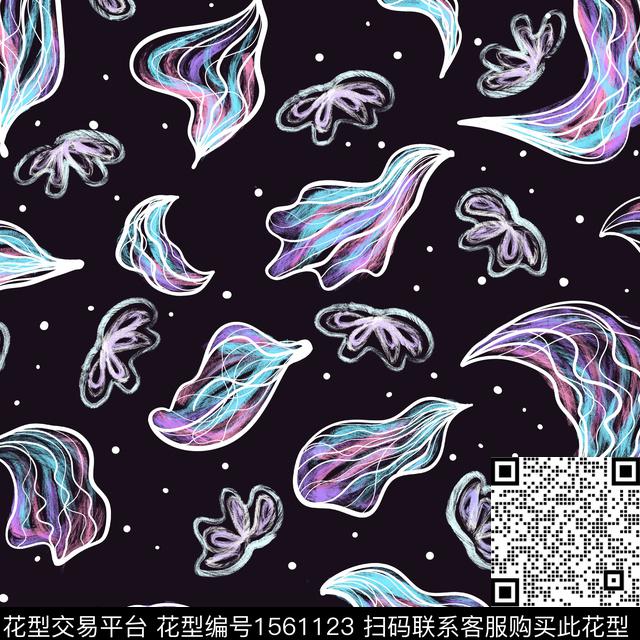 笔触波点线条画数码印花华亿平台下载（图片编号: 1561123） - 瓦栏（Walan）