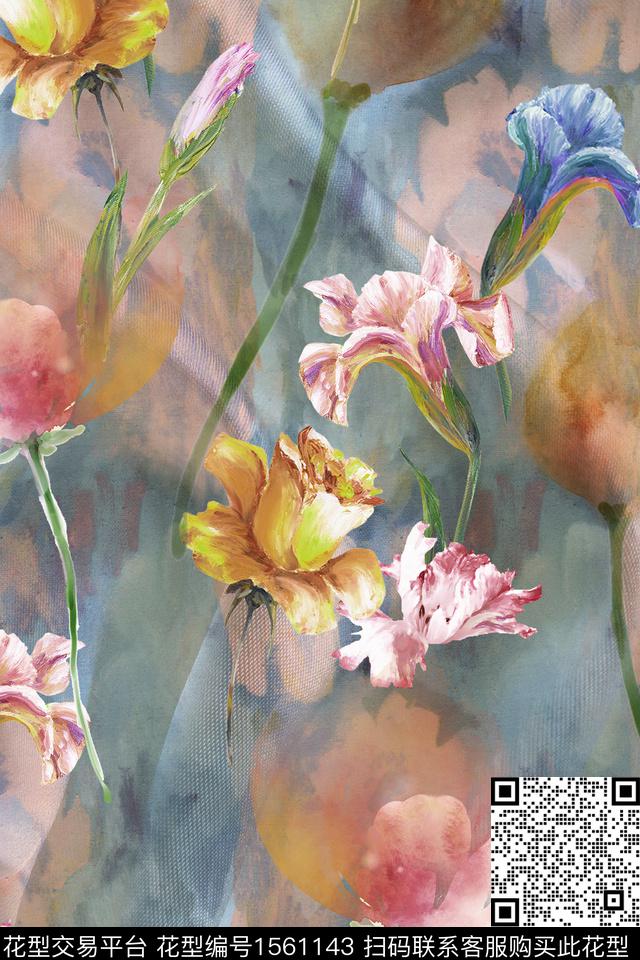 绿植树叶底纹水彩数码印花华亿平台下载（图片编号: 1561143） - 瓦栏（Walan）