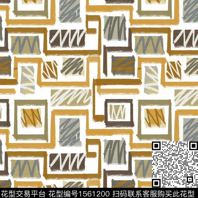 笔触手绘几何数码印花华亿平台下载（图片编号: 1561200） - 瓦栏（Walan）