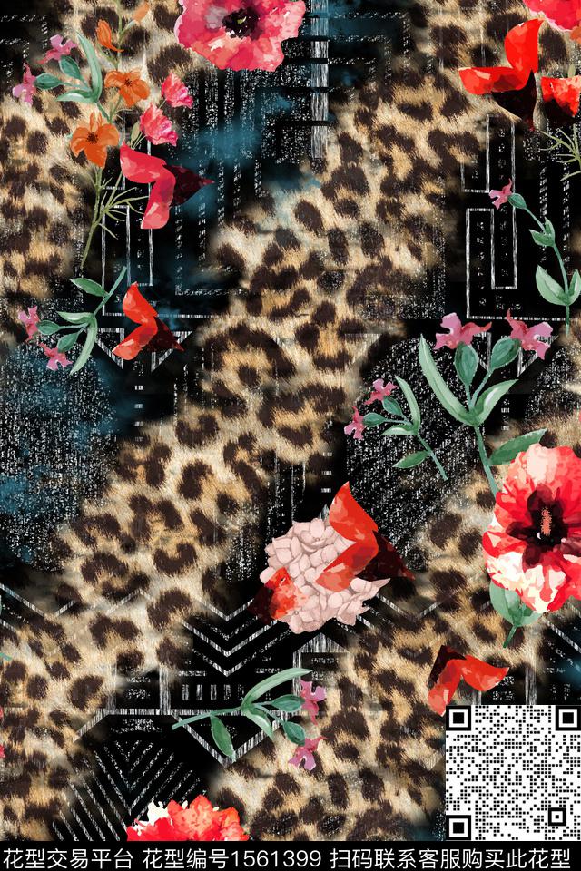 动物纹底纹花卉数码印花华亿平台下载（图片编号: 1561399） - 瓦栏（Walan）