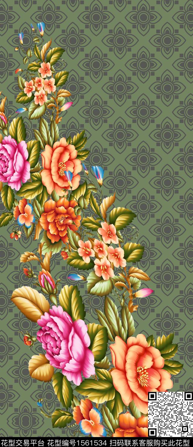 花卉底纹民族纹样数码印花华亿平台下载（图片编号: 1561534） - 瓦栏（Walan）