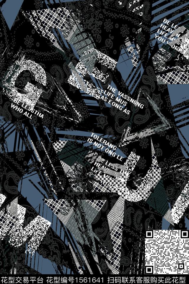 字母男装线条数码印花华亿平台下载（图片编号: 1561641） - 瓦栏（Walan）