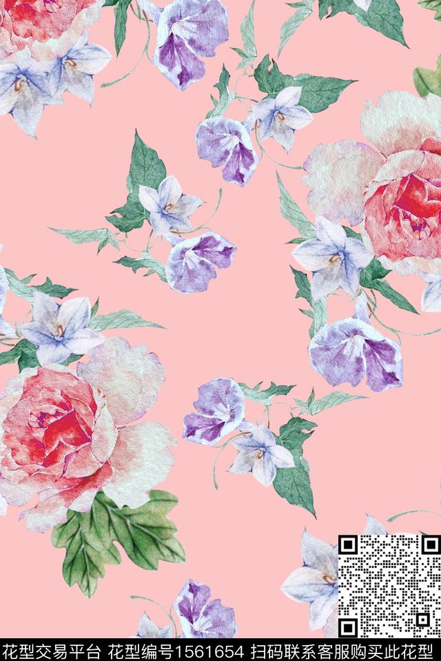 水彩花卉雪纺小清新数码印花华亿平台下载（图片编号: 1561654） - 瓦栏（Walan）