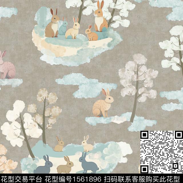 卡通肌理兔子数码印花华亿平台下载（图片编号: 1561896） - 瓦栏（Walan）