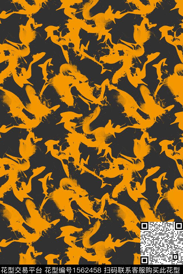 抽象肌理黑底数码印花华亿平台下载（图片编号: 1562458） - 瓦栏（Walan）