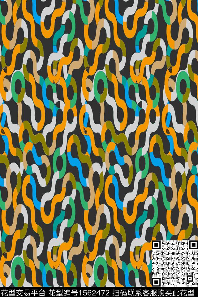 黑底抽象条纹数码印花华亿平台下载（图片编号: 1562472） - 瓦栏（Walan）