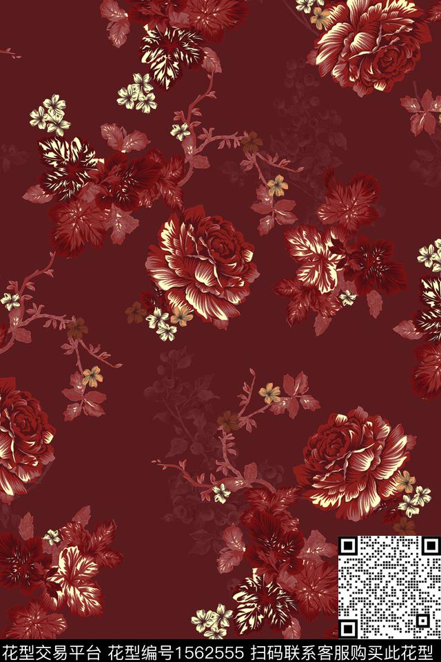 花卉真丝中老年数码印花华亿平台下载（图片编号: 1562555） - 瓦栏（Walan）