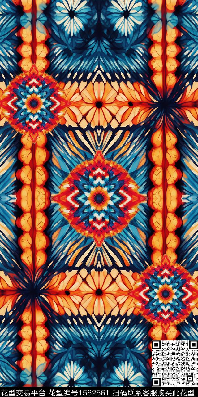 条格抽象洋阳---扎染数码印花华亿平台下载（图片编号: 1562561） - 瓦栏（Walan）