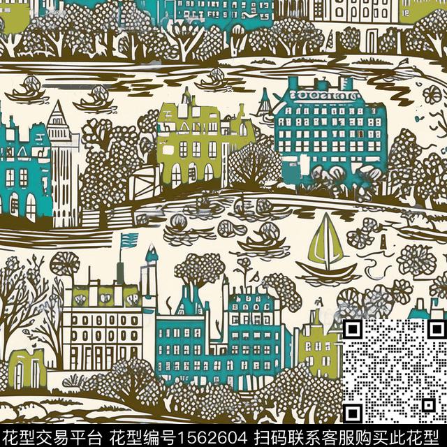 建筑风景船数码印花华亿平台下载（图片编号: 1562604） - 瓦栏（Walan）