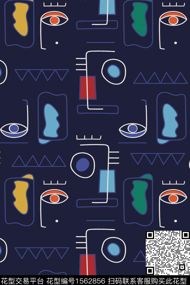 线条抽象趣味传统印花华亿平台下载（图片编号: 1562856） - 瓦栏（Walan）