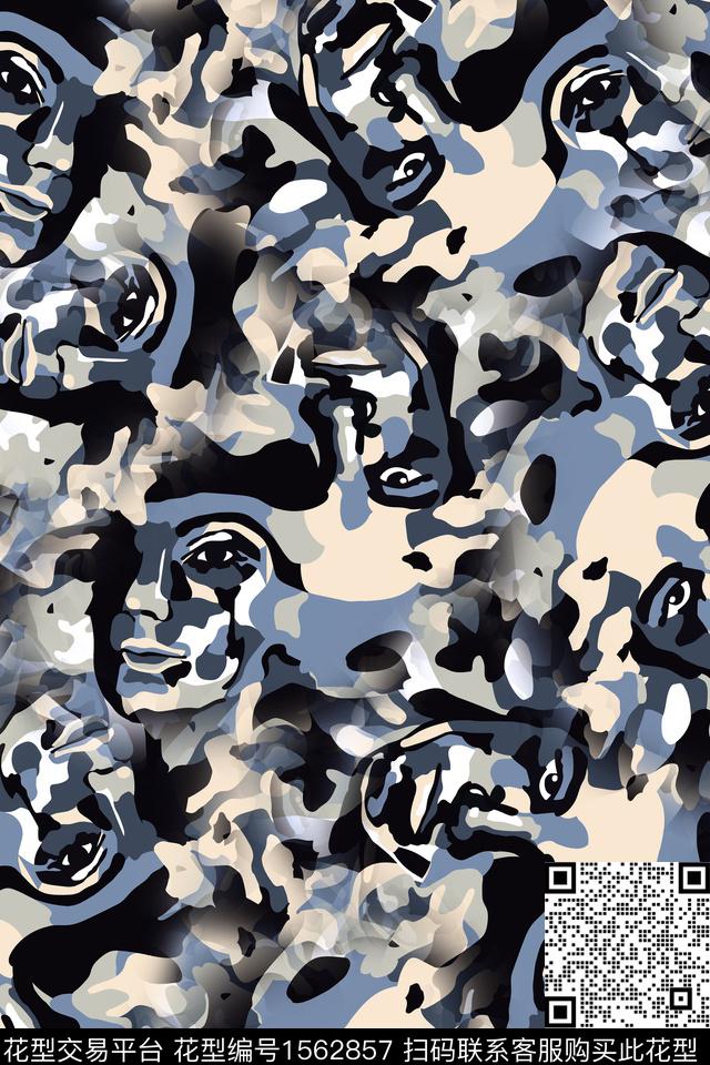 人脸抽象人物数码印花华亿平台下载（图片编号: 1562857） - 瓦栏（Walan）