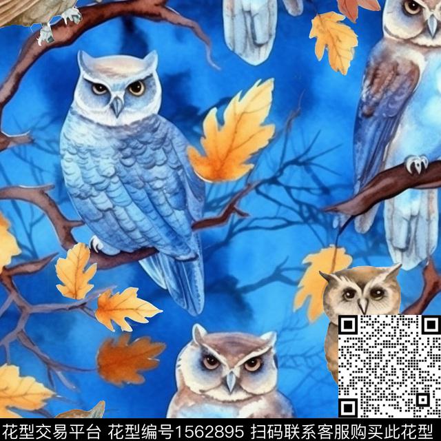 猫头鹰树枝鸟数码印花华亿平台下载（图片编号: 1562895） - 瓦栏（Walan）