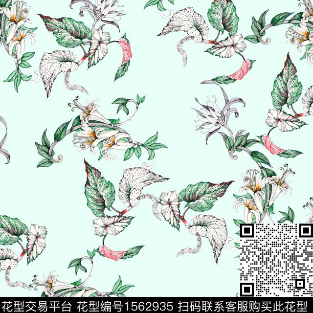 花卉年轻女性清爽数码印花华亿平台下载（图片编号: 1562935） - 瓦栏（Walan）