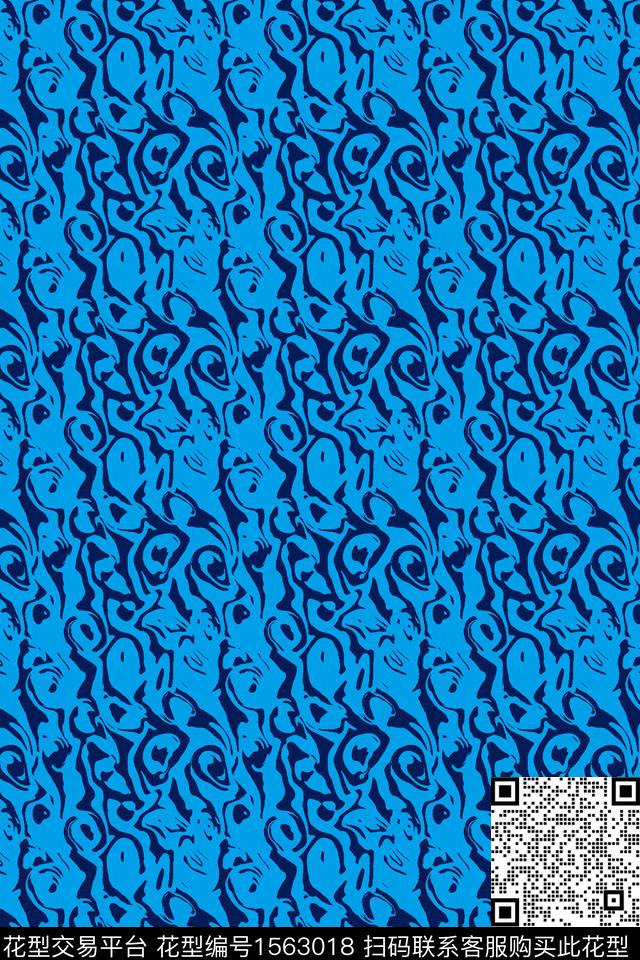 男装蓝色抽象数码印花华亿平台下载（图片编号: 1563018） - 瓦栏（Walan）