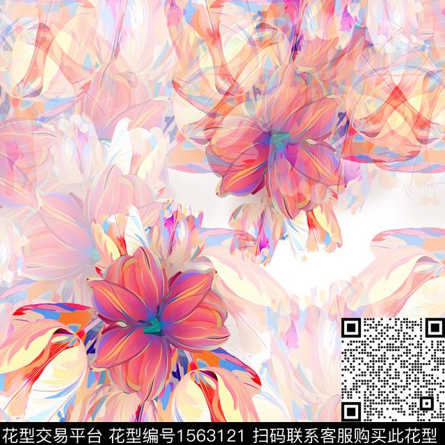 抽象花卉混合拼接炫彩数码印花华亿平台下载（图片编号: 1563121） - 瓦栏（Walan）