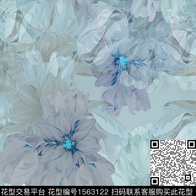 抽象花卉满版数码印花华亿平台下载（图片编号: 1563122） - 瓦栏（Walan）