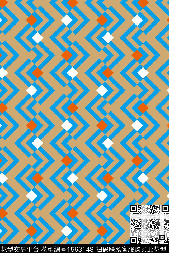 几何蓝色条纹数码印花华亿平台下载（图片编号: 1563148） - 瓦栏（Walan）