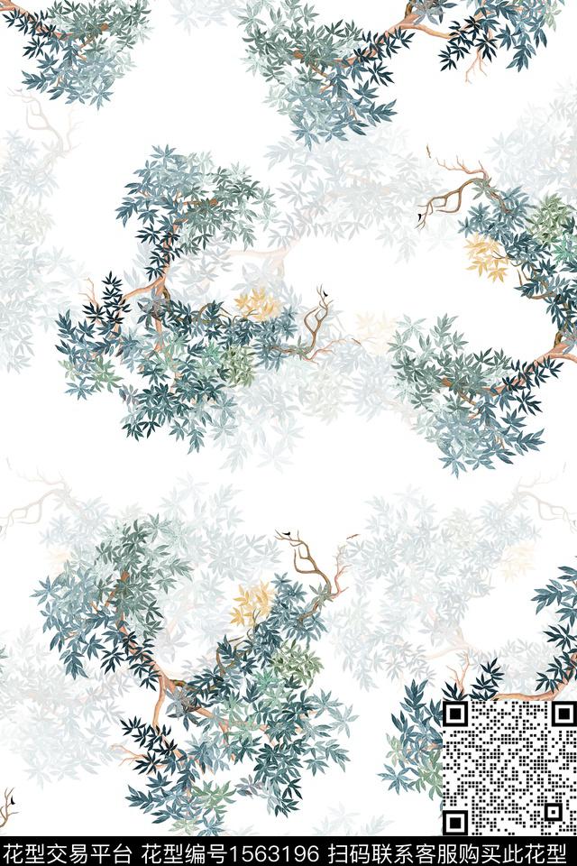 植物树枝小清新数码印花华亿平台下载（图片编号: 1563196） - 瓦栏（Walan）