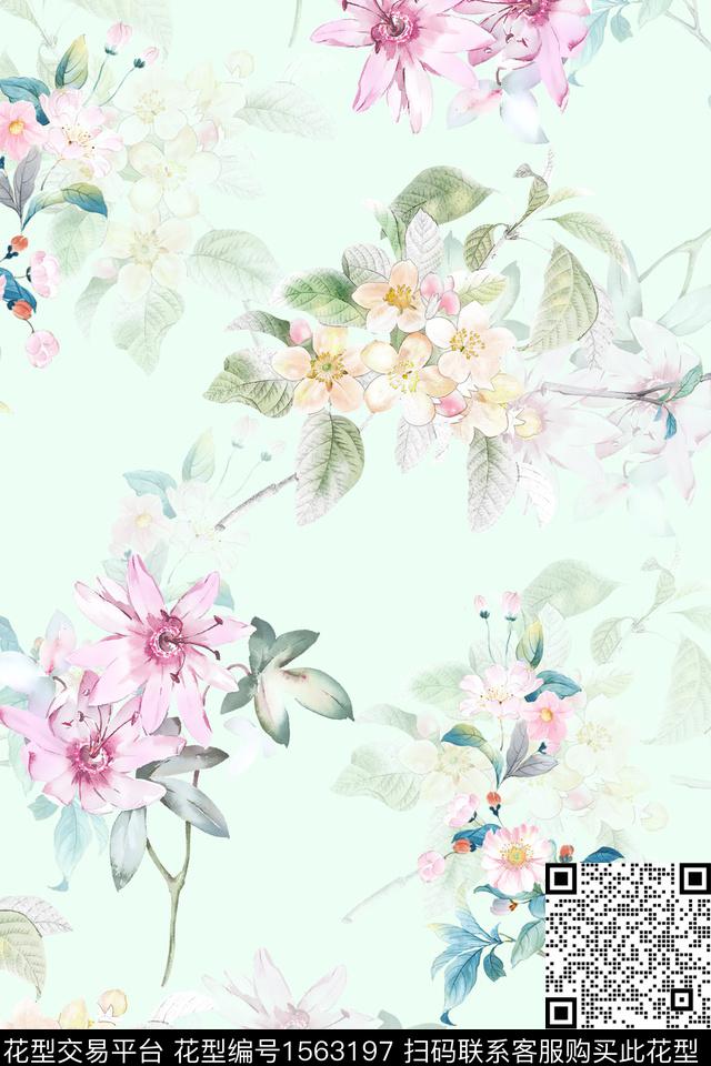 花卉小清新影花数码印花华亿平台下载（图片编号: 1563197） - 瓦栏（Walan）