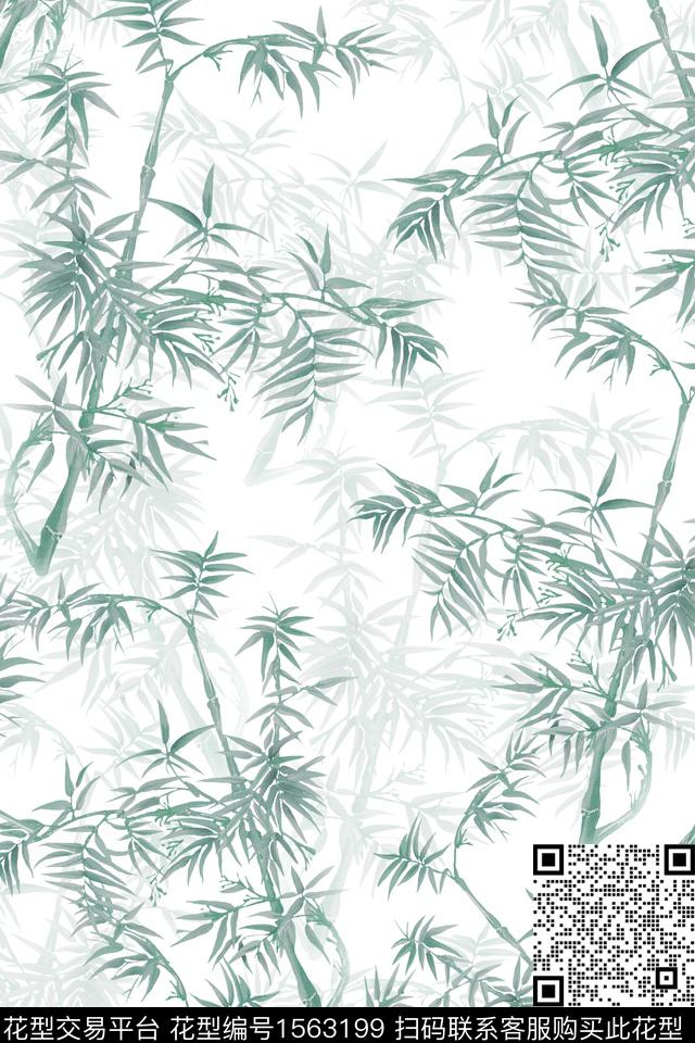 竹子影花小清新数码印花华亿平台下载（图片编号: 1563199） - 瓦栏（Walan）