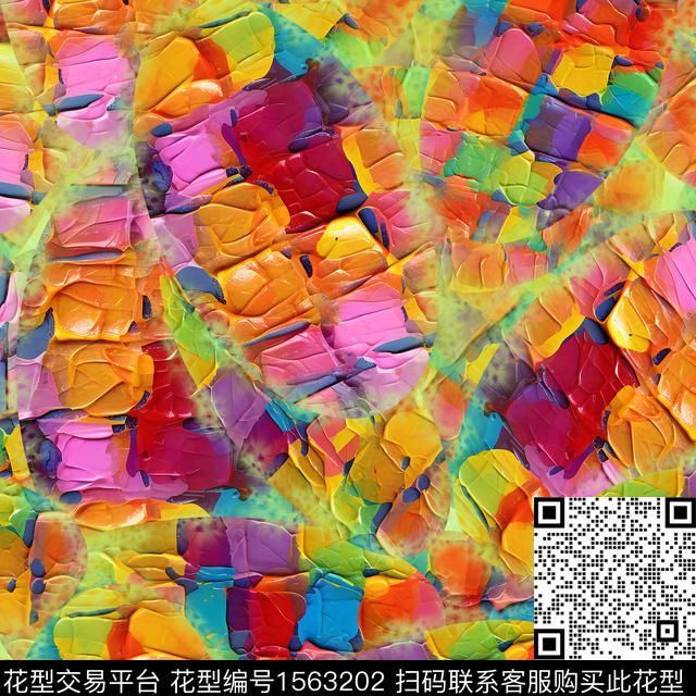 油画混合拼接炫彩数码印花华亿平台下载（图片编号: 1563202） - 瓦栏（Walan）
