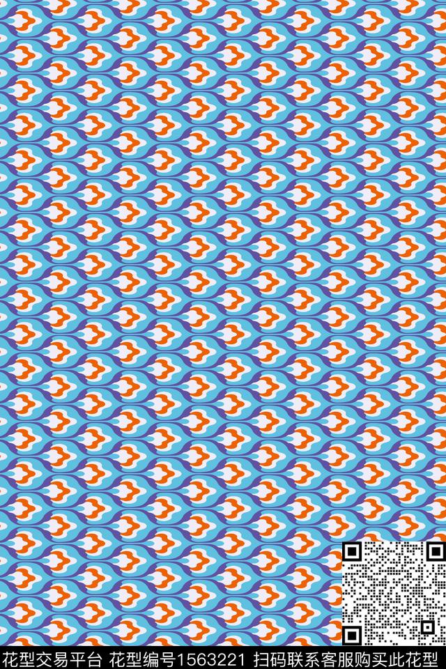 蓝色女装花纹数码印花华亿平台下载（图片编号: 1563221） - 瓦栏（Walan）