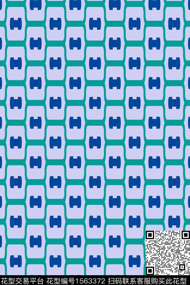 字母几何蓝色传统印花华亿平台下载（图片编号: 1563372） - 瓦栏（Walan）