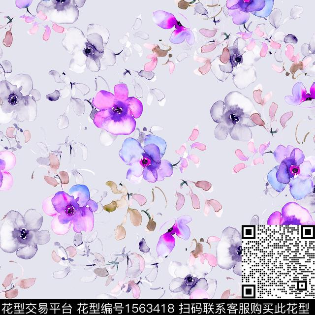 满版散花花卉数码印花华亿平台下载（图片编号: 1563418） - 瓦栏（Walan）