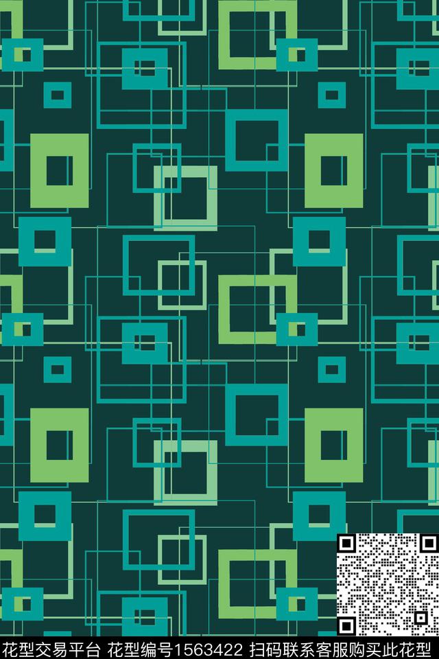 绿色格子几何传统印花华亿平台下载（图片编号: 1563422） - 瓦栏（Walan）