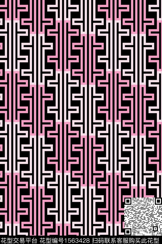 线条黑底传统印花华亿平台下载（图片编号: 1563428） - 瓦栏（Walan）