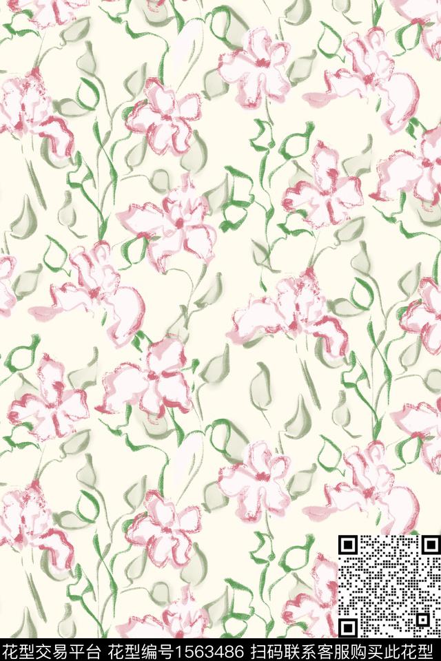清爽底花卉淑女小碎花数码印花华亿平台下载（图片编号: 1563486） - 瓦栏（Walan）