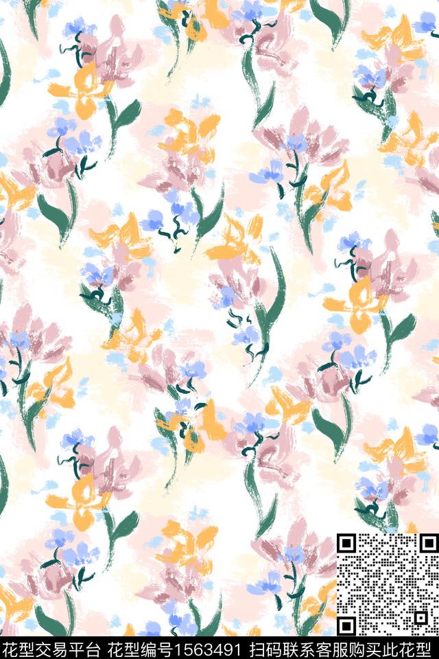 清爽底花卉淑女小碎花数码印花华亿平台下载（图片编号: 1563491） - 瓦栏（Walan）
