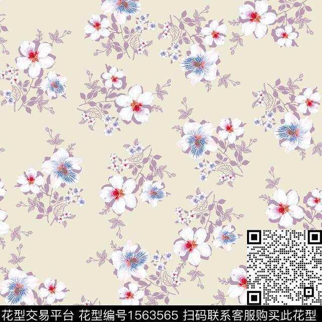 满版散花花卉年轻女性数码印花华亿平台下载（图片编号: 1563565） - 瓦栏（Walan）