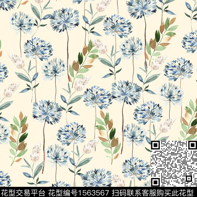 满版散花花卉年轻女性数码印花华亿平台下载（图片编号: 1563567） - 瓦栏（Walan）