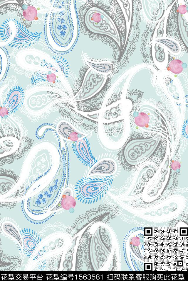 民族风火腿花佩斯利数码印花华亿平台下载（图片编号: 1563581） - 瓦栏（Walan）