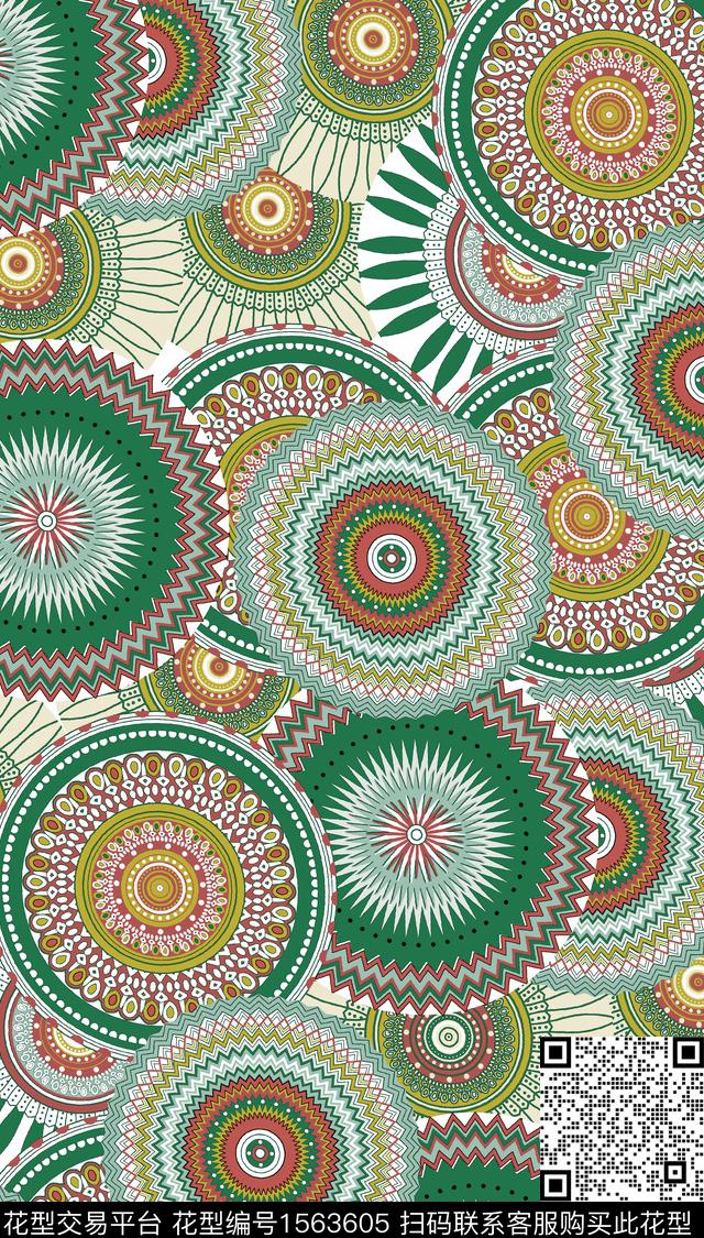 几何圆盘民族风数码印花华亿平台下载（图片编号: 1563605） - 瓦栏（Walan）
