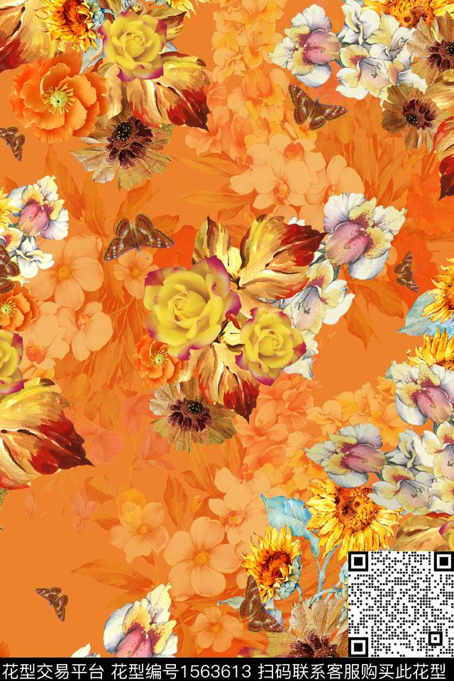 水彩花卉影花大花数码印花华亿平台下载（图片编号: 1563613） - 瓦栏（Walan）