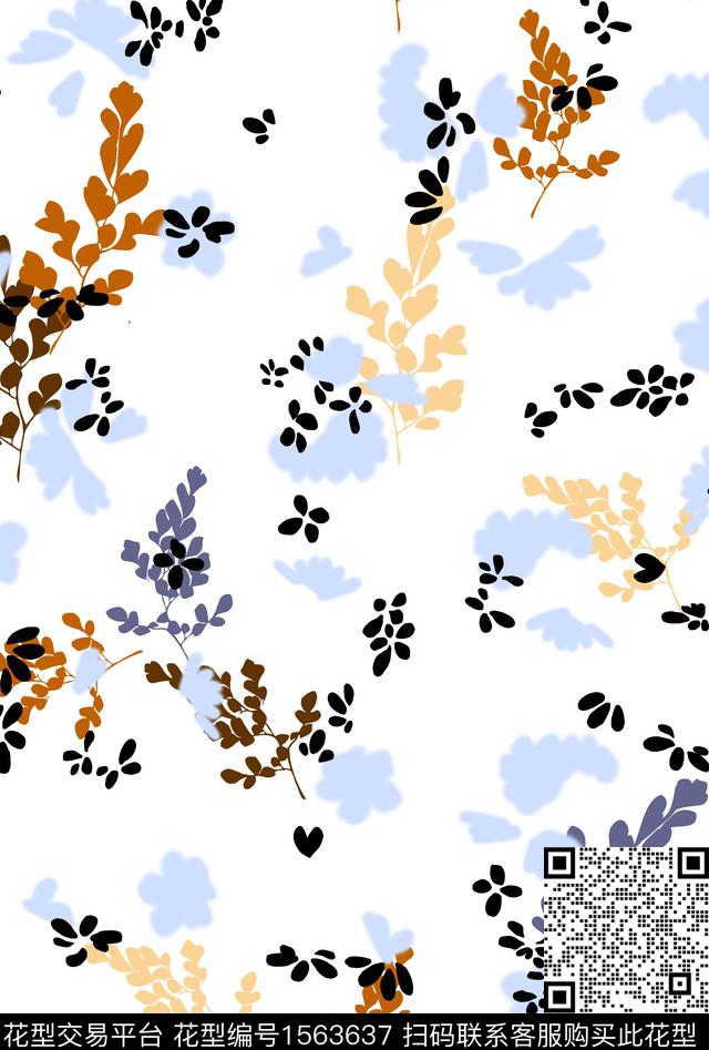 连衣裙花卉剪影数码印花华亿平台下载（图片编号: 1563637） - 瓦栏（Walan）