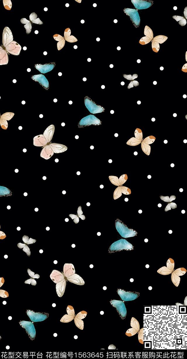 波点数码华亿平台黑底数码印花华亿平台下载（图片编号: 1563645） - 瓦栏（Walan）