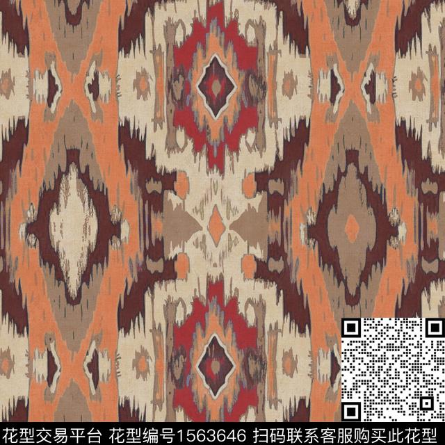 民族风对称镜像数码印花华亿平台下载（图片编号: 1563646） - 瓦栏（Walan）