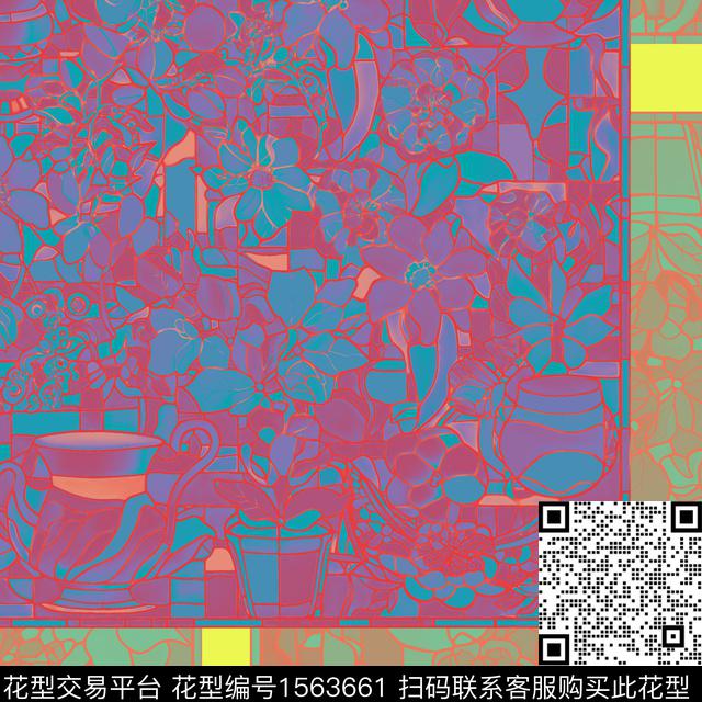 花卉混合拼接炫彩数码印花华亿平台下载（图片编号: 1563661） - 瓦栏（Walan）