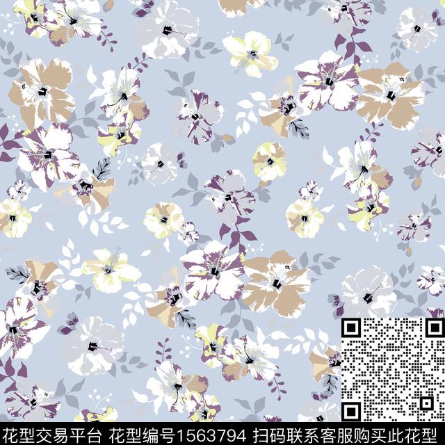 满版散花年轻女性花卉数码印花华亿平台下载（图片编号: 1563794） - 瓦栏（Walan）