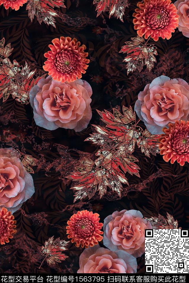 大花花卉中老年数码印花华亿平台下载（图片编号: 1563795） - 瓦栏（Walan）